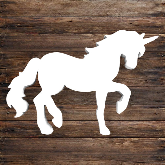 Unpainted unicorn foam cutout for DIY crafts and party decor.